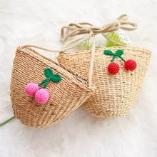 Новая соломенная сумка вишня детская тканая пляжная сумка Детские подарки портмоне для девочек кошелек женский дизайнер