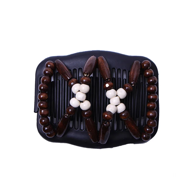 Double Beaded Elastic Hairpin Hair Comb Vintage Natural Wood Stretchy Hair Combs Magic Slide Comb Clip Hairpins For Ladies Hair bride hair clip