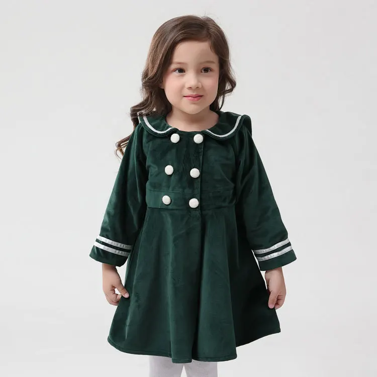 В году, новое осенне-зимнее винтажное платье для девочек Золотое бархатное детское платье с длинными рукавами рождественское платье девушка высокое качество мягкий - Цвет: Зеленый