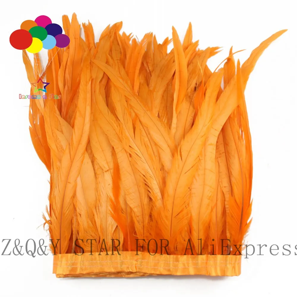 

Natural beautiful 20-25CM cock tail feather dyed orange made into cloth edge DIY performance costume craft jewelry feather