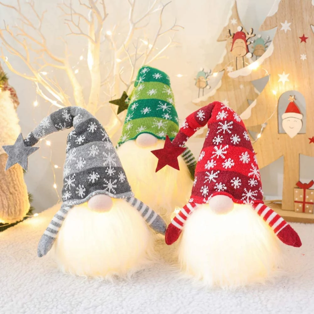 

2020 Christmas Glowing Doll Toys Led Light Striped Cap Faceless Doll With Knitted Hat Xmas Gnome Swedish Decoration Kids Gifts
