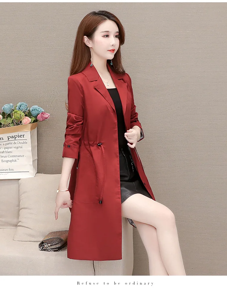 WOMEN'S Windbreaker Women's Mid-length New Style Korean-style Popular Waist Hugging Elegant Suit Collar Large Size Small Co