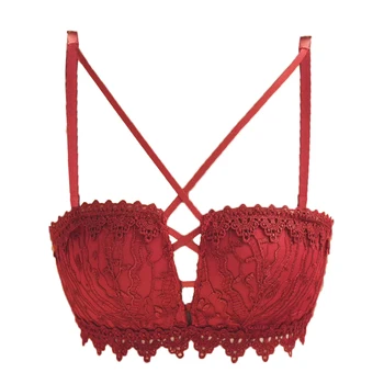 

2020 Women's sexy lace no steel ring embroidery Lace material underwear 32 34 36 38AB cup cross tie four corner cup push up bra