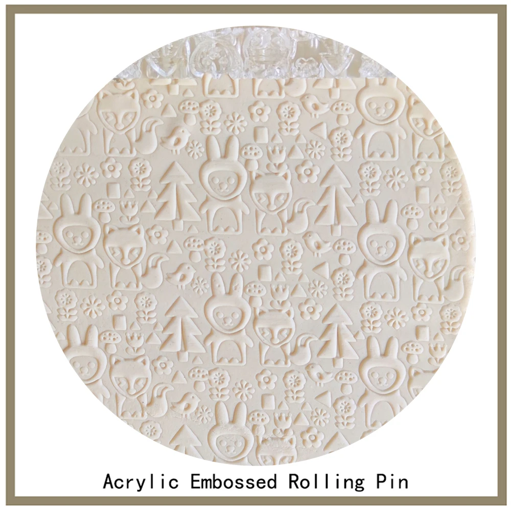 

Fondant Clay Gum-paste Decorative Embossing 3D Mini Acrylic Rolling Pin With Lovely Fox Pattern