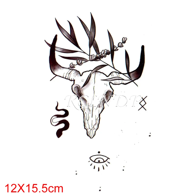 Waterproof Temporary Tattoo Sticker Cow Head Skull Horns Snake Eye Flower Element Fake Tatto Flash Tatoo for Women Men