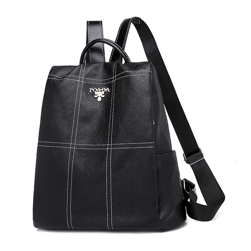 FASHION Quality Leather Anti-thief Women Backpack Large Capacity Hair Ball School Bag For Teenager Girls Male Travel Bags - Цвет: Black Bee