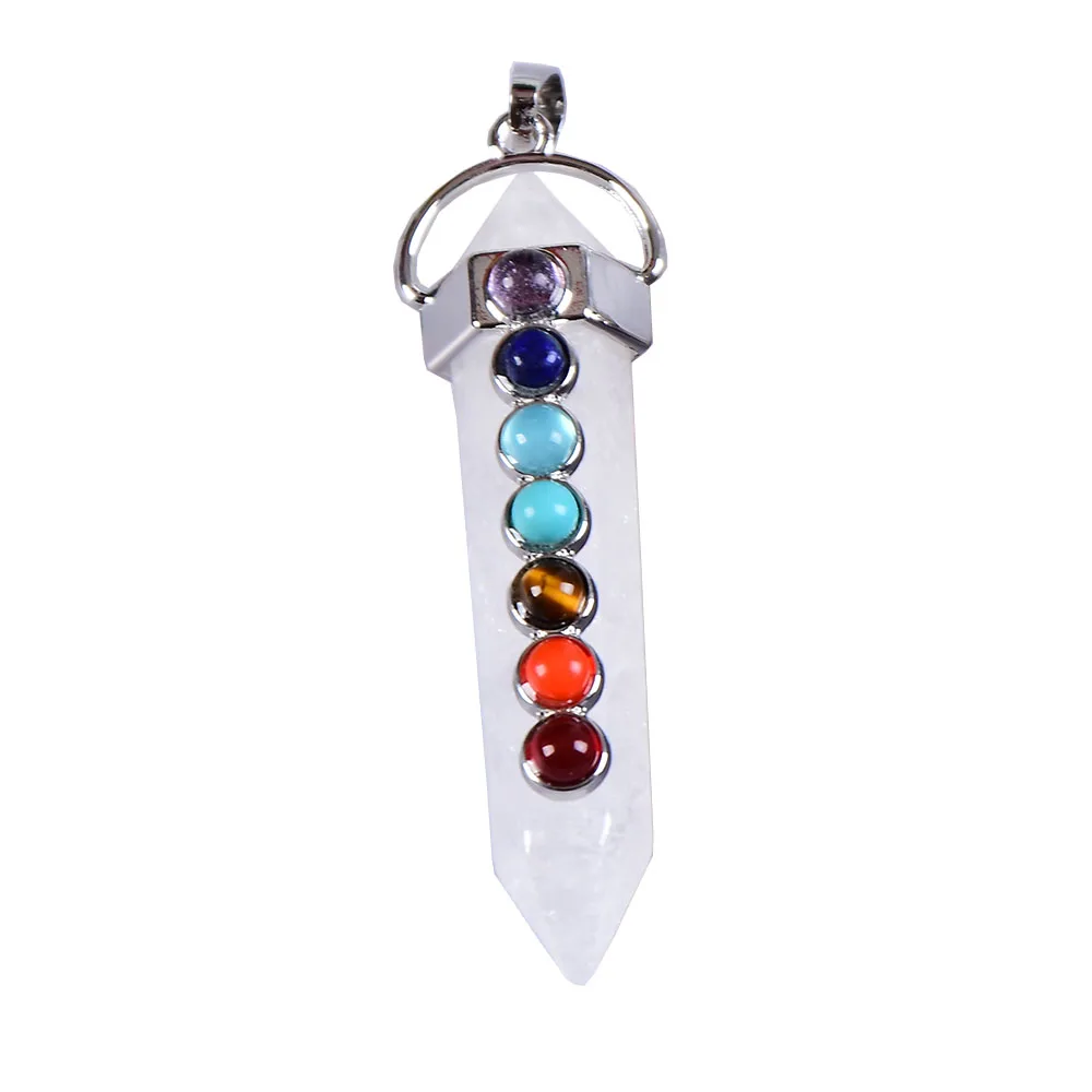 Rock Crystal Quartz 1 шт. семь чакр Роза кварц камень кулон бирюза лазурит Мода для мужчин женщин ювелирные изделия Красочные рейки исцеляющий амулет - Цвет: Rock Crystal Quartz