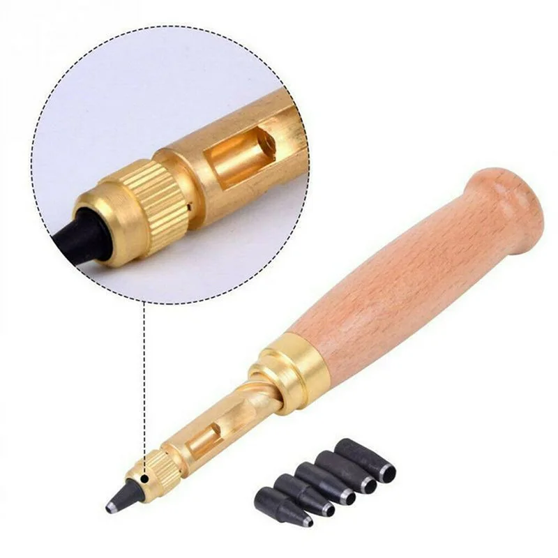 Belt Hole Punch Low Noise Screw Removable Book Drill Auto Leather Strap Hole Rotate Punch Tools with 6 Punch Head1.5-4mm