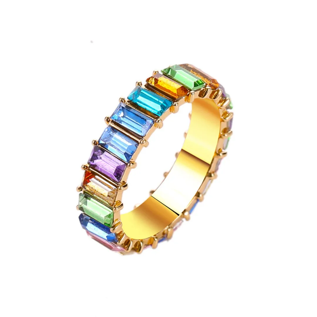 Autumn Winter Women Rainbow Ring Multi Color Zircon Geometric Wedding Engagement Ring Charm Ladies Rhinestone Rings Jewelry