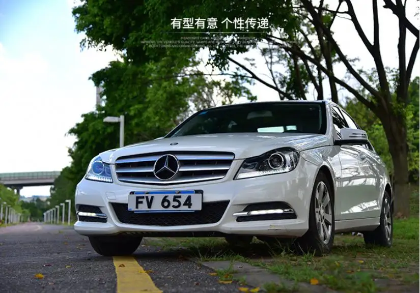 2 шт. 2011~ 2013 год автомобильный бупмер головной свет для Mercedes W204 фар C180 C200 C260 светодиодный DRL HID ксенон, противотуманная фара для Benz W204