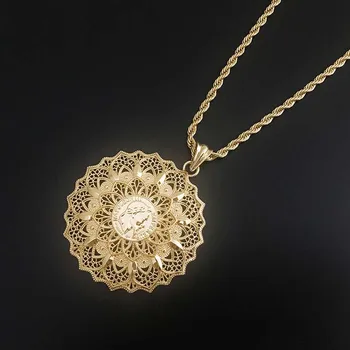 

Algeria Best Selling Model Hollow Flowers Golden Necklace and Earring Set Arabic Bridal Jewelry Set Napoleon Figure Necklace S