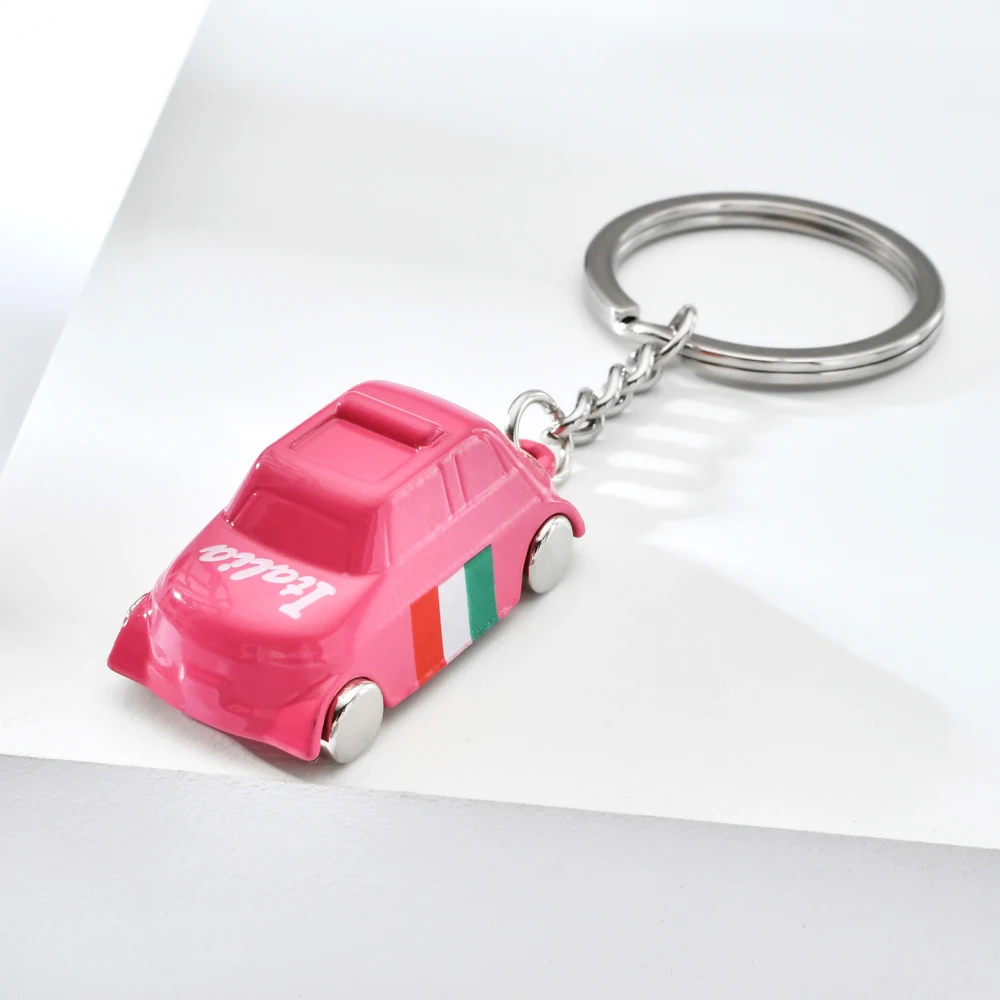 Vicney Pink Italy Car Keychain Italy Flag Pattern Cute Car For Women High Quality Zinc Alloy Keyring For Bag Charm Girl Jewelry