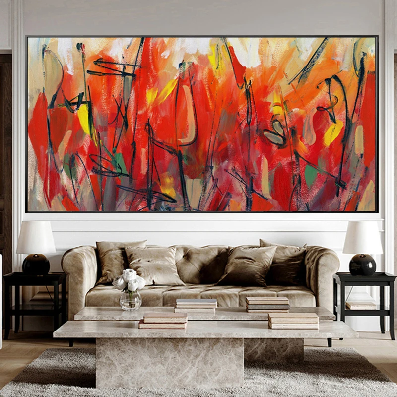 Abstract Flowers Wall Art Canvas Modern Paintings Home Decor Red Color Posters and Prints for Living Room | Дом и сад