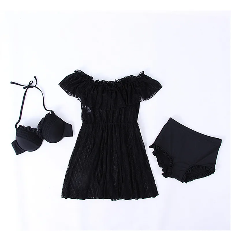 

High Waist Swimwear Women Swimsuit Cover Up 2019 Bikini Bandage Bikinis Set Halter Push Up Bathing Suit Floral Biquini 3 Piece