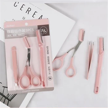 

3pcs/set Portable Eyebrow Trimmer Kit Eyebrow Razor Set Eyebrow Scissors Comb Eye Brow Shaper Shaver Face Razor for Women Makeup