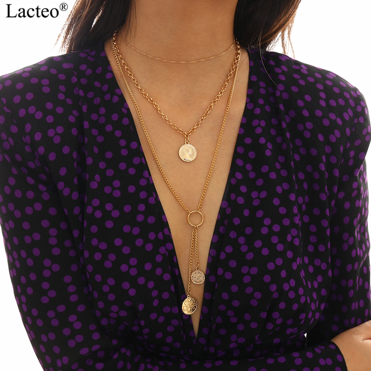 

Lacteo Vintage Carved Coin Virgin Mary 3Pendant Necklace for Women Fashion Multi Layer Golden Long Chain Choker Necklace Jewelry