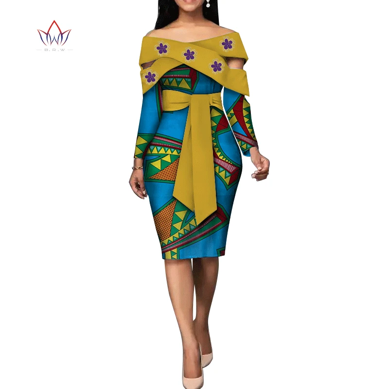 Fashion African Dresses for Women Bazin Riche African Print Cotton Midi Dress Sleeveless Bodycon Elegant Party Clothes WY4867
