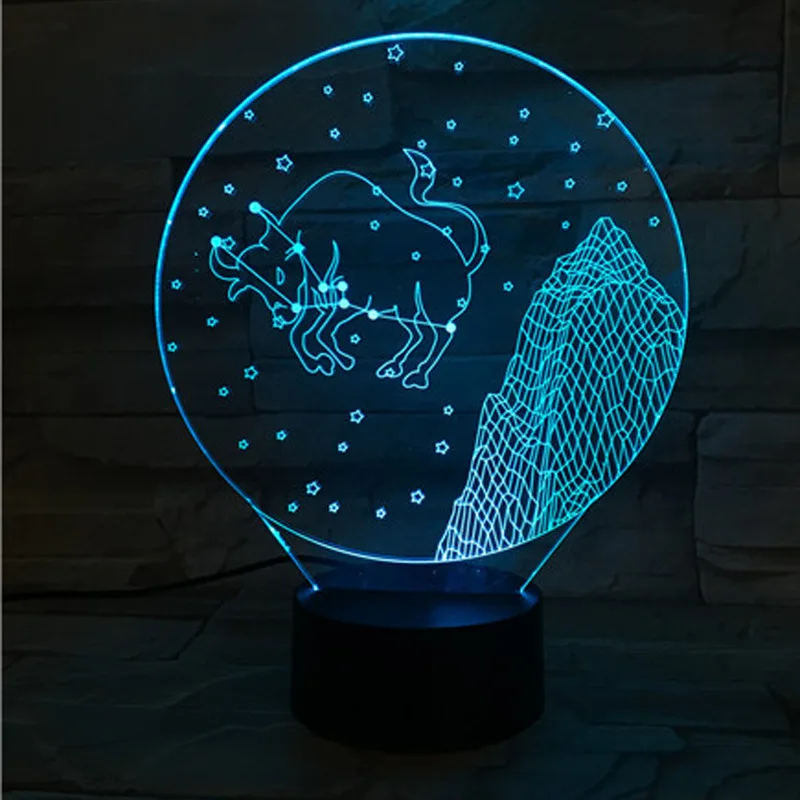 

Valentine's Day Gift Taurus Acrylic Visual Lamp Remote Control Touch Colorful 3D Lamp Constellation Stereo Lamp