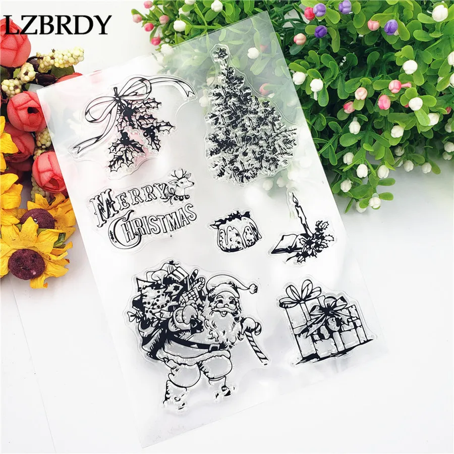Santa Claus Christmas Tree Merry Christmas Letters Gift Box Clear Rubber Stamps For Scrapbooking Card Making Christmas Dies Stamps Aliexpress