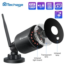 Techage-Cámara IP de 2MP y 1080P para vigilancia de exteriores, videocámara inalámbrica CCTV con wifi, audio bidireccional, IR, visión nocturna, P2P, onvif y ranura para tarjeta TF