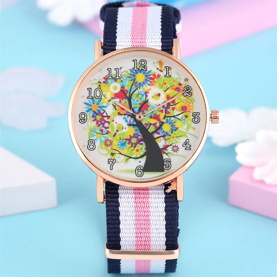 

orologio femminile Watches for Women Colorful Tree Display Dial Female Quartz Timepieces Casual Ladies Nylon Band Lady Clock