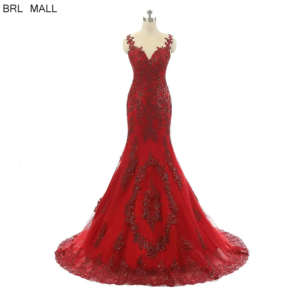 Robes de soireue, Красные кружевные вечерние платья русалки, Аппликация из бисера, официальное платье для выпускного вечера, платья для вечеринки с открытой спиной, vestido de fiesta