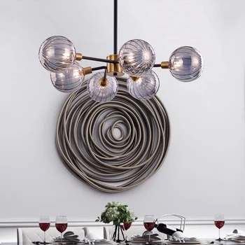 

Nordic Chandelier Iron Glass LED Chandeliers Purple Ceiling Chandelier Lighting Living Room Bedroom Loft Home Decor Hanging Lamp