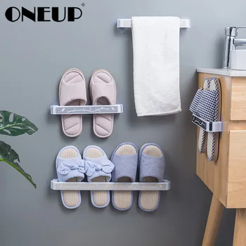 

ONEUP Wall Mounted Slippers Hanging Holder Self Adhesive Kitchen Towel Rack Lid Holder Household Slippers Storage Organizers