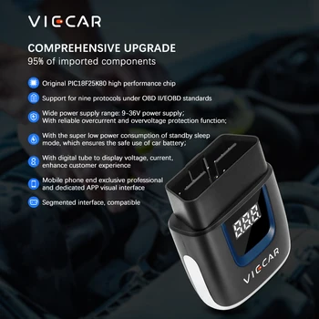 

Viecar VP001/VP003 Bluetooth Car Fault Code Reader Diagnostic Tool OBD2 Support for Windows/Android/iOS system 18F25K80 Chip