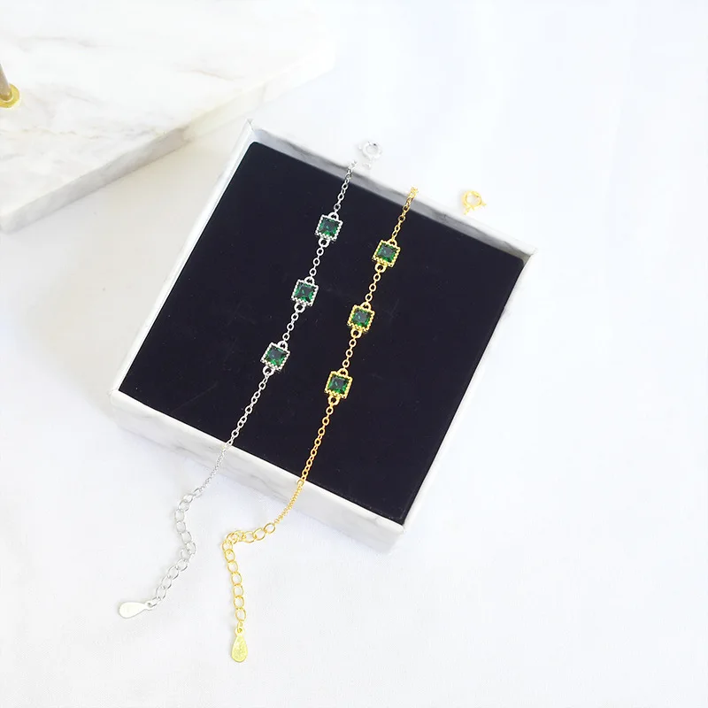 Silvology 925 серебро квадратный зеленый циркониевый браслеты элегантные роскошные женские браслеты минималистский 925 ювелирные изделия подарок для девочек