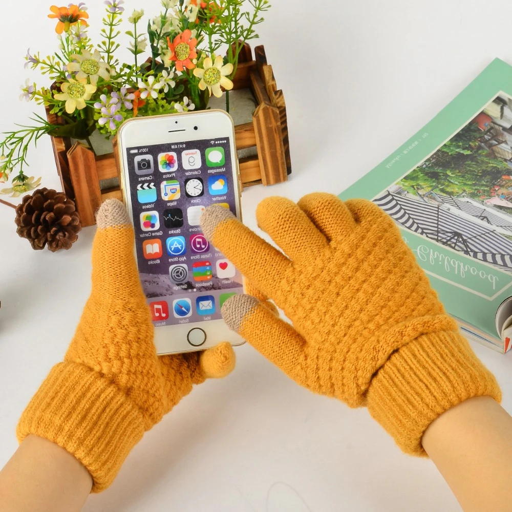Перчатки с сенсорным экраном женские и мужские вязаные теплые зимние