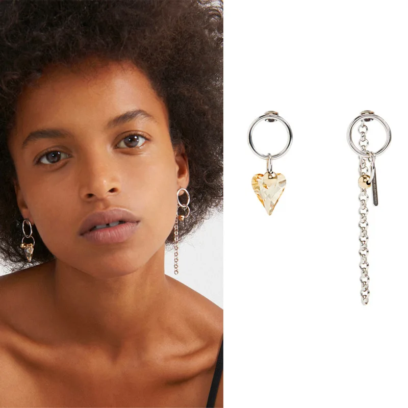 

21 New jewelry heart-shaped crystal pendants simple asymmetric long earrings female earrings