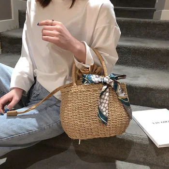 

Summer Bohemian Straw Bags Women Handbags String Bucket Beach Holiday Rattan Bags Lady Fashion Luxury Top-Handle Bags