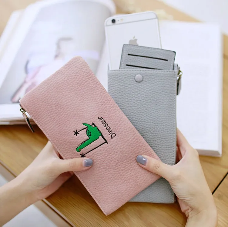 

Korean-style Large-Volume Women's Wallet New Style Embossed Leather Cartoon Embroidered Long Mobile Phone-friendly Draw Card Lea