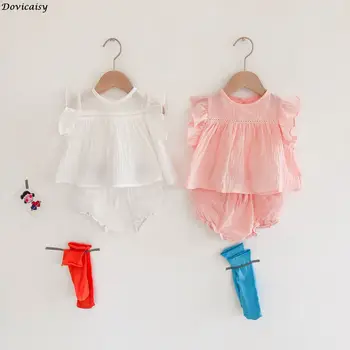 

Summer Baby Girls Clothes Set Newborn Set ClothesBaby's Flying Sleeve Loose Bottoming Top + Mesh Bread Pants 2-piece Set