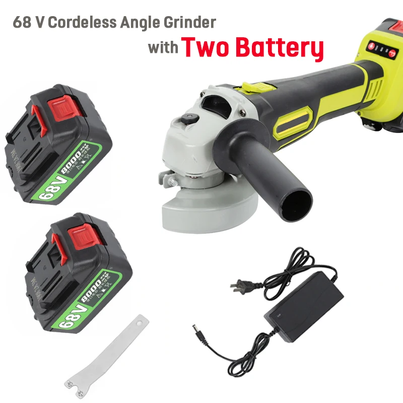 Two battery 68VF 10000 об/мин Беспроводная угловая шлифовальная машина бесщеточный полировщик шлифовальный металлический резак 8000 мАч аккумулятор Перезаряжаемый электроинструмент - Цвет: Two battery