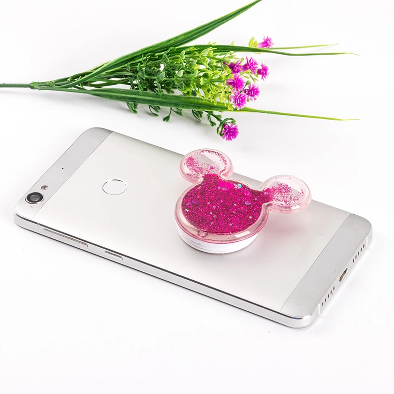 Cute Glitter Quicksand Pocketsocket Finger Grip Phone Holder for IPhone X Samsung Pocket Socket Air Bag Cell Bracket Stand - Цвет: Розовый