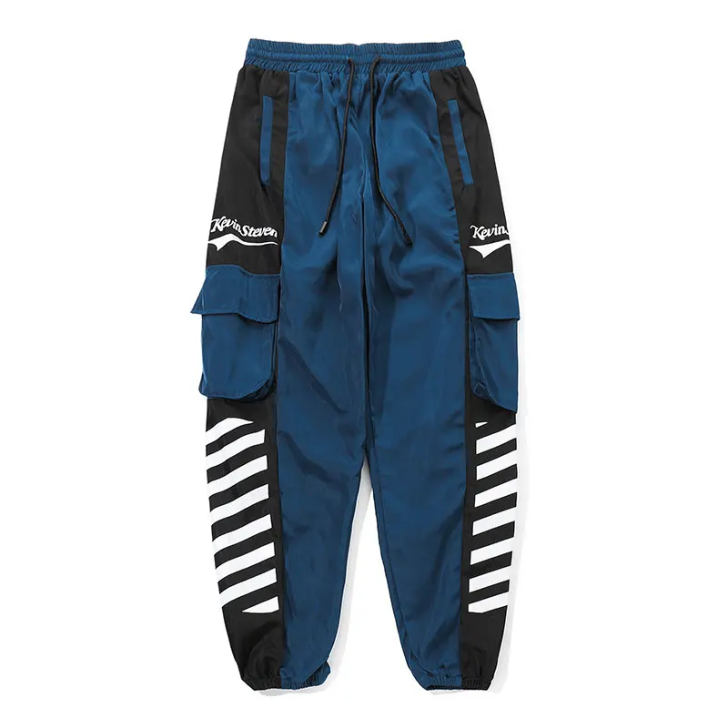 Navy Blue Хип-хоп накладные карманы шаровары, штаны для бега брюки уличная Мужская Harajuku повседневные городские мешковатые брюки мужские модные брюки - Цвет: Navy Blue