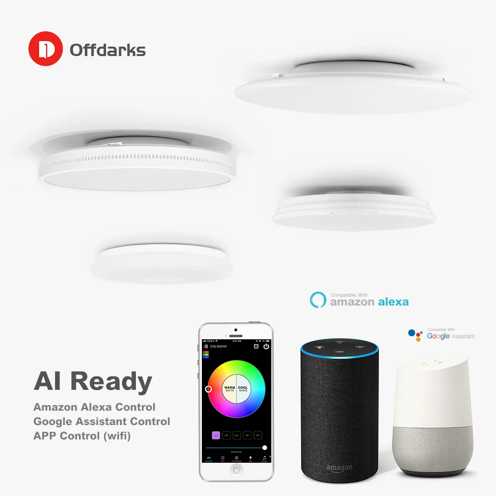 Cena OFFDARKS nowoczesne LED inteligentne oświetlenie sufitowe WiFi APP inteligentne sterowanie lampa sufitowa RGB ściemniania 36 W 48 W 60 W 72 W