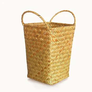 

1pc Weaving Organizer Wicker Rattan Basket Straw Storage Box for Home
