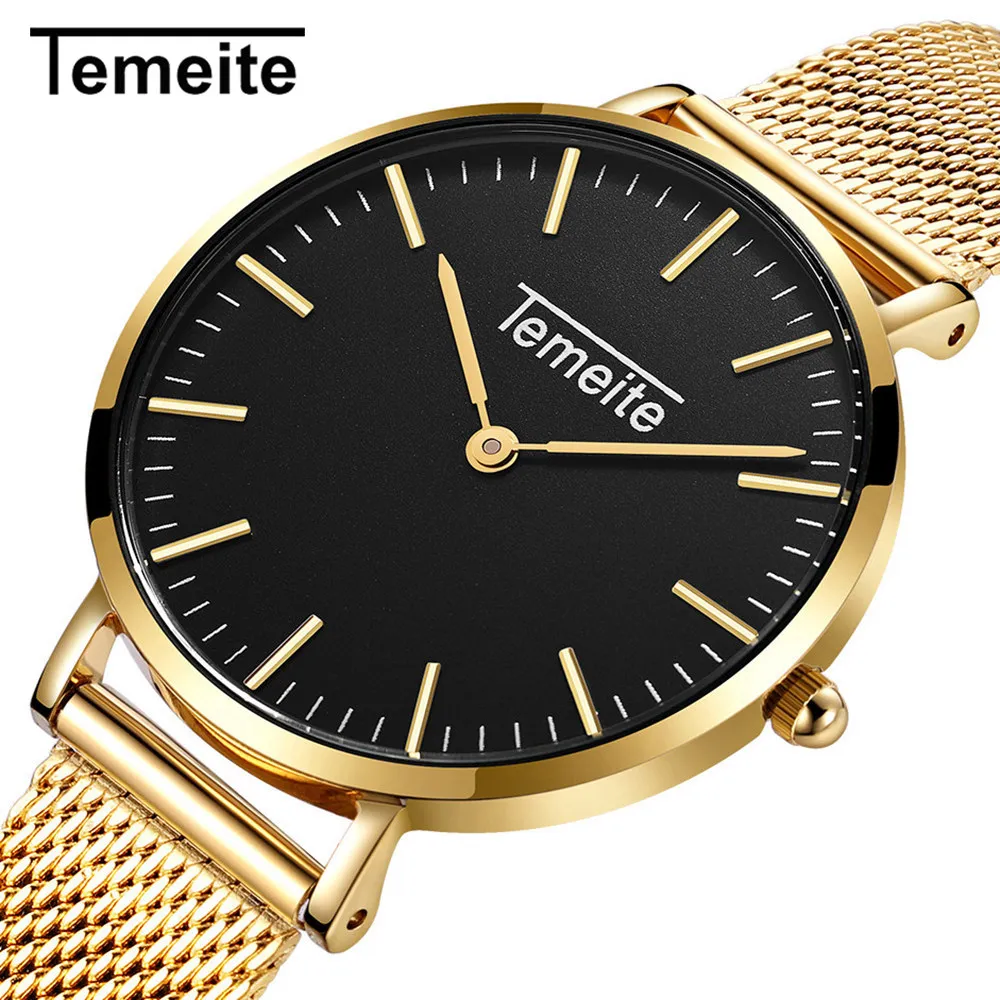 

Quartz Watch TEMEITE authentic high-end couple watches for men and women ultrathin fashionable simple refined steel mesh belt
