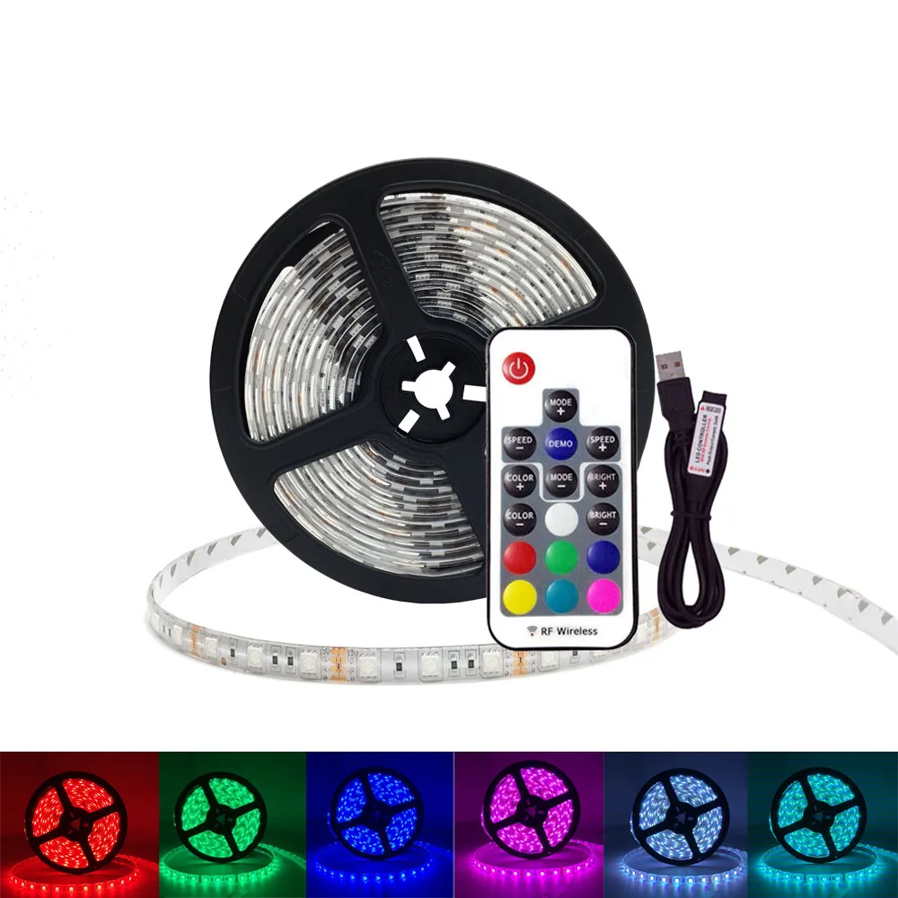 

RGB 5050 USB LED Strip Light 60LEDs/m Diode Tape Full Kit With 17 Keys Led Controller For PC Computer Case 0.5m 1m 2m 3m 4m 5m