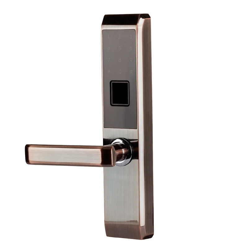 Biometric Electronic Door Lock Smart Fingerprint Lock Code Card Key Touch Screen Digital Password Wireless Lock for home NEW - Цвет: Red copper