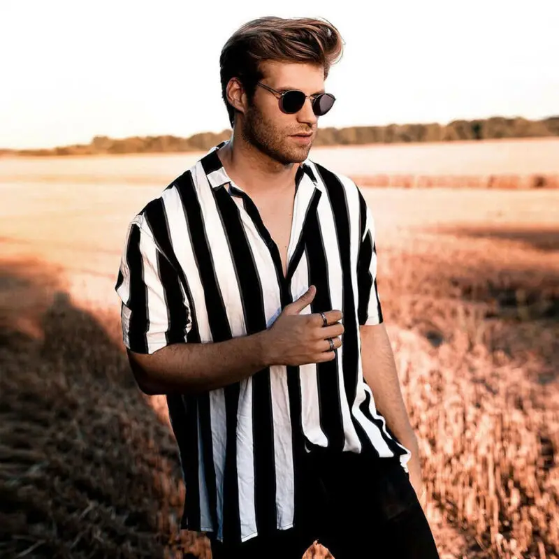 Hot Men Holiday Short Sleeve Shirt Tops Hawaiian Beach Summer Striped Button Turn-down Collar Casual Shirt Hot Men Holiday Short Sleeve Shirt Tops Hawaiian Beach Summer Striped Button Turn-down Collar Casual Shirt