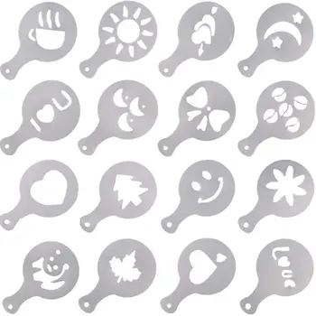

Various Themes 16pcs Coffee Stencils, Frosted Transparent Coffee Decorating Template Art Stencils For Latte Cappuccino Coffee Fo