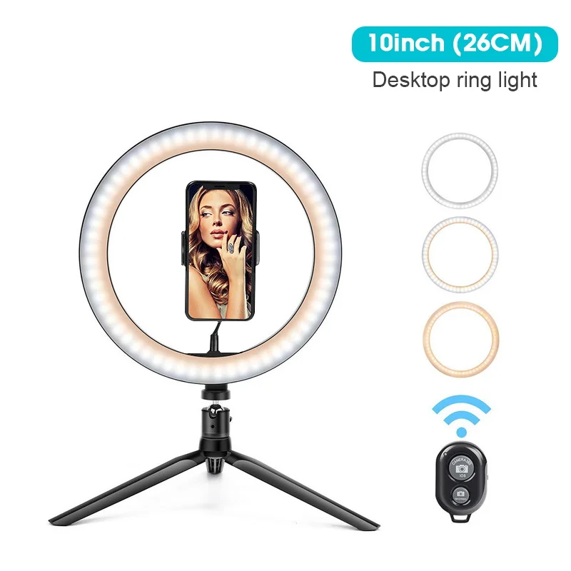 

26CM Photography LED Selfie Ring Light Camera Phone Ring Lamp With Table Tripod Stand For Makeup Youtube Video Live Photo Studio
