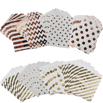 

10/25Pcs Rose Gold Polka Dot Stripe Chevron Star Candy Bar Bags Treat Gift Bags for Birthday Baby Shower Wedding Party Supplies