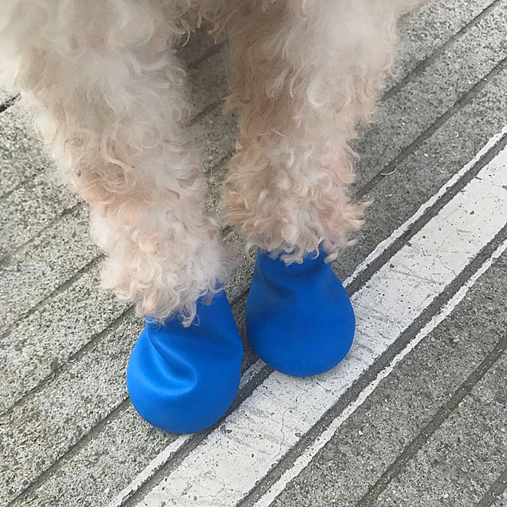 

4pcs Dog Shoes Pets Boots Socks Waterproof Rubber Rain Dog Shoes Non Slip Outdoor Puppies Shoes Candy Color