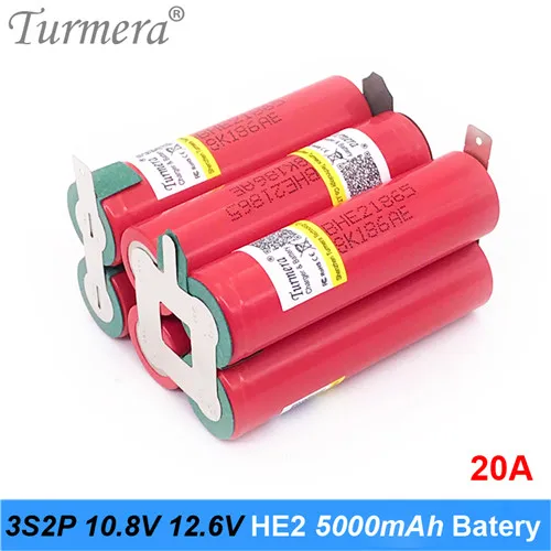 3S2P-HE2-01 Turmera 3S 4S 5S 6S аккумулятор 18650 HE2 2500 мАч 5000 мАч 20A 12,6 в до 25,2 в паяльная батарея для отвертки Шурик аккумулятор - Цвет: 3S2P-HE2-01