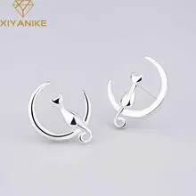 XIYANIKE 925 серебро Новая мода Кот на Луне дизайн серьги гвоздики для женщин ручной работы Простой корейский стиль серьги ювелирные изделия